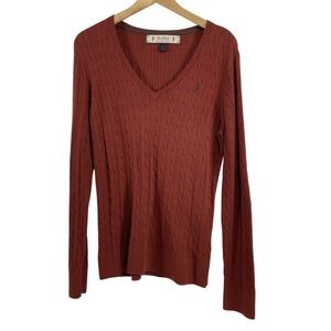 Jack Murphy Womens Cableknit V Neck Sweater sz 12 Made in Ireland Quiet Luxury